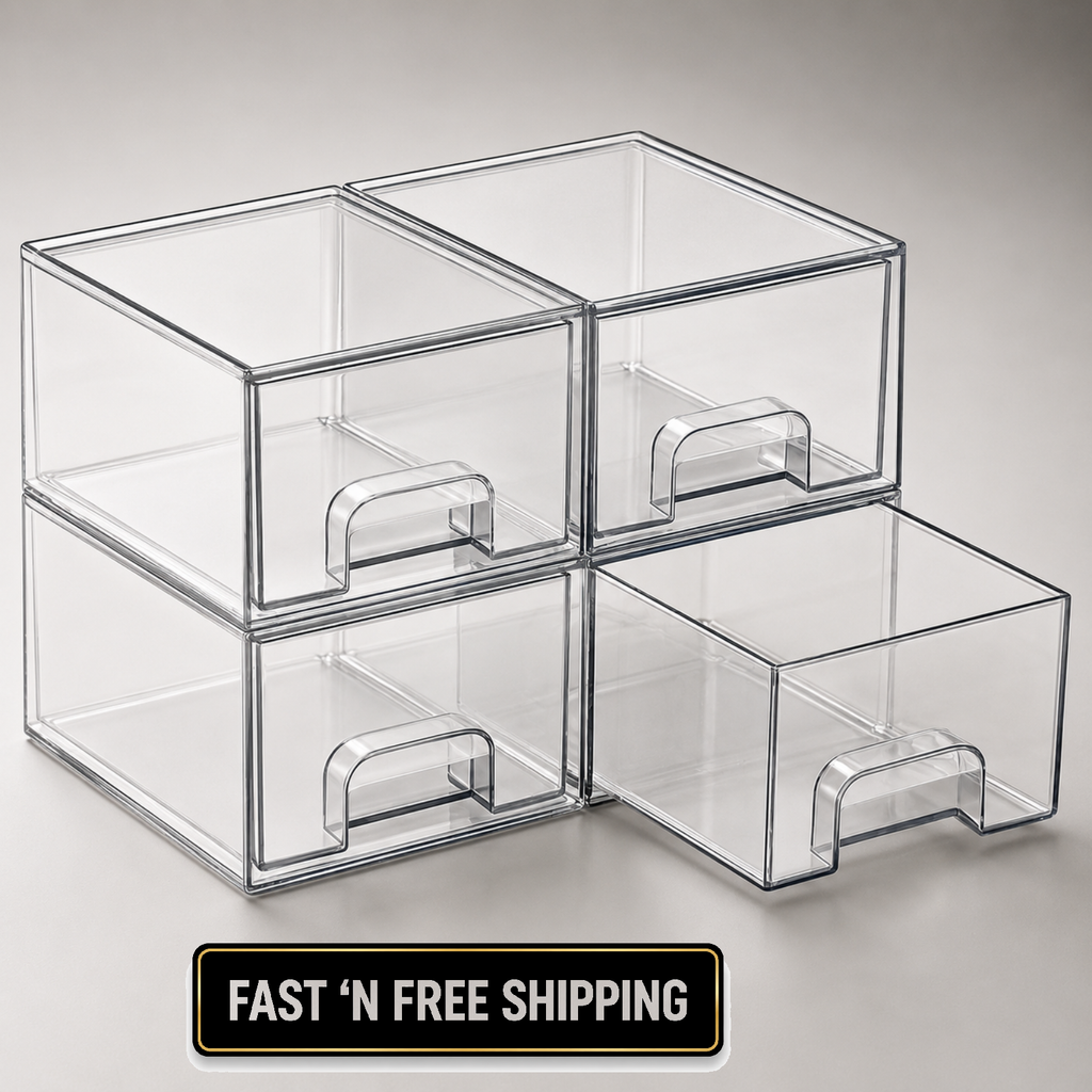 4 Pack Small Clear Stackable Storage Drawers, Acrylic Bathroom Makeup Organizer