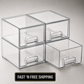 4 Pack Small Clear Stackable Storage Drawers, Acrylic Bathroom Makeup Organizer