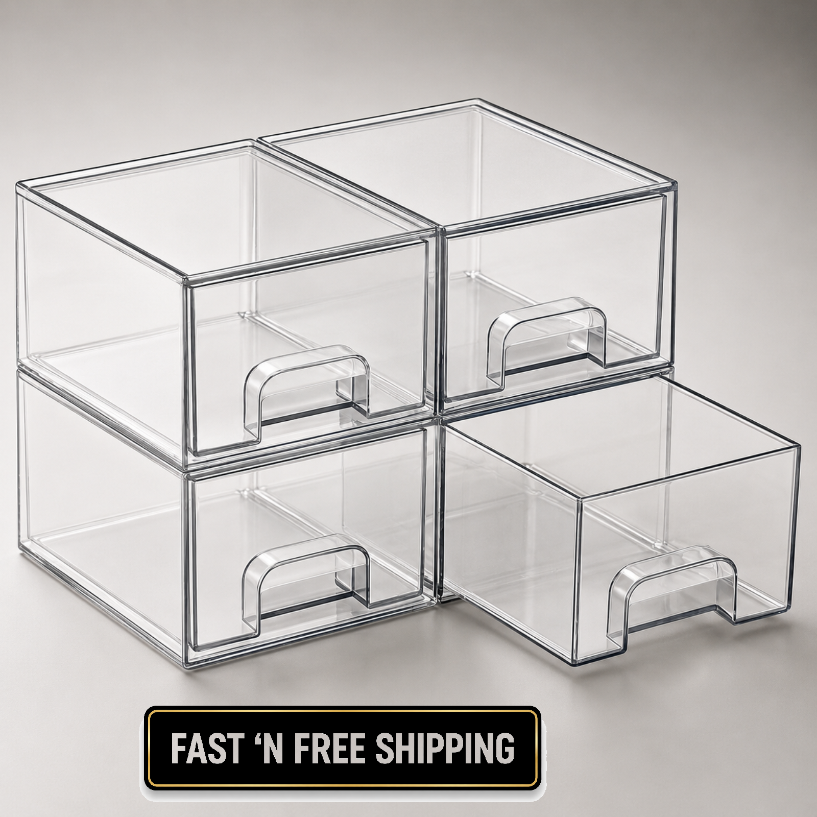 4 Pack Small Clear Stackable Storage Drawers, Acrylic Bathroom Makeup Organizer