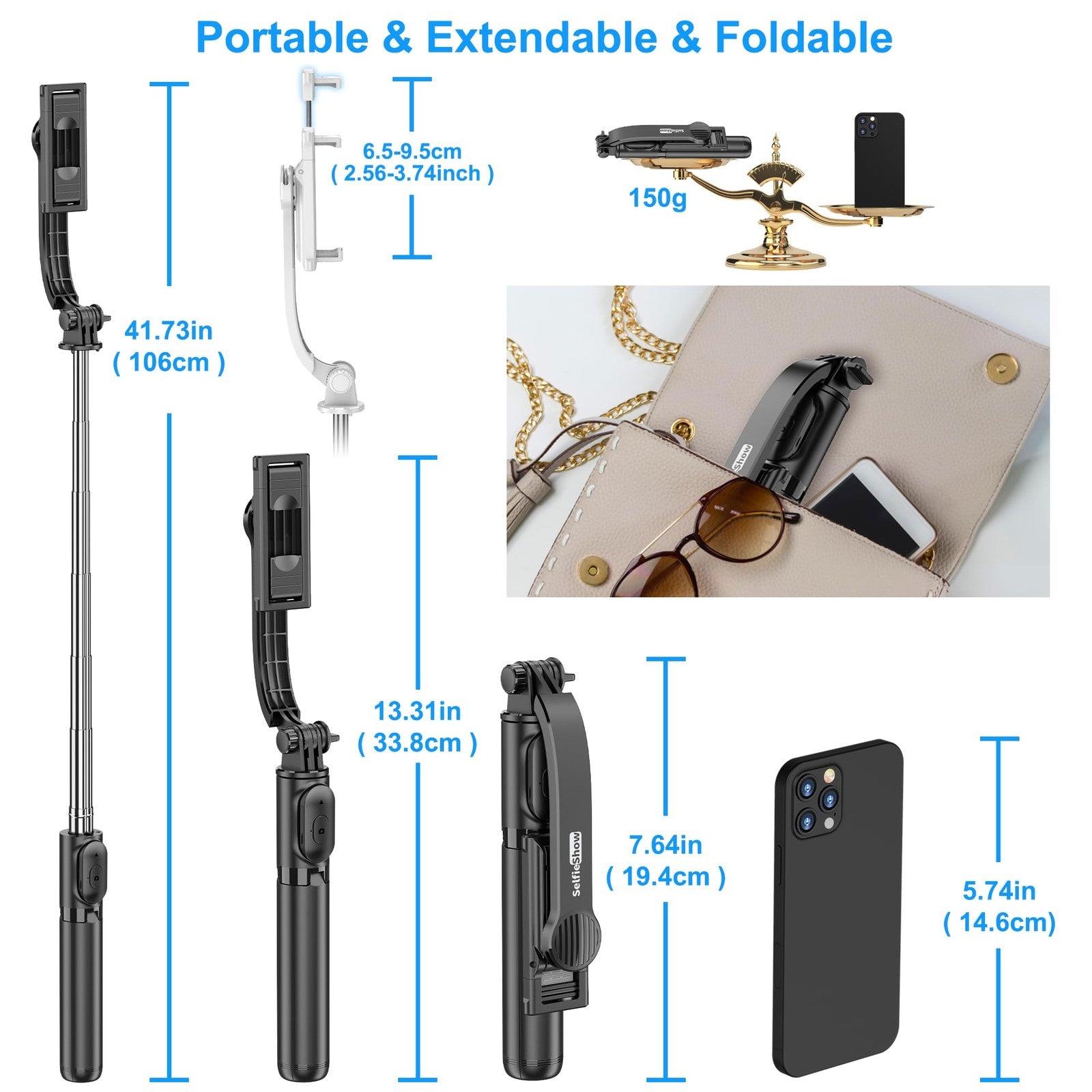 SelfieShow Selfie Stick, Extendable Selfie Stick Tripod with Wireless Remote
