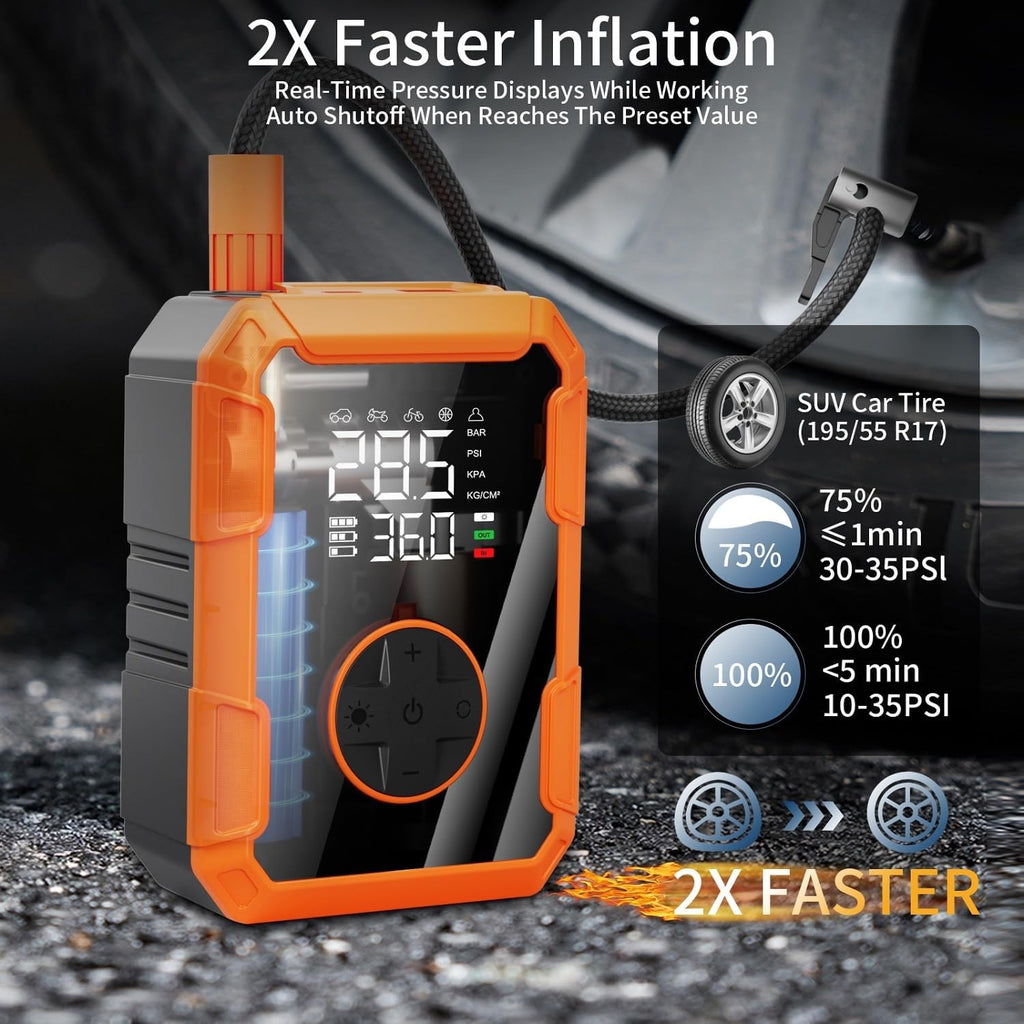 Portable Tire Inflator 150 PSI Cordless Air Pump Car Bike Compressor