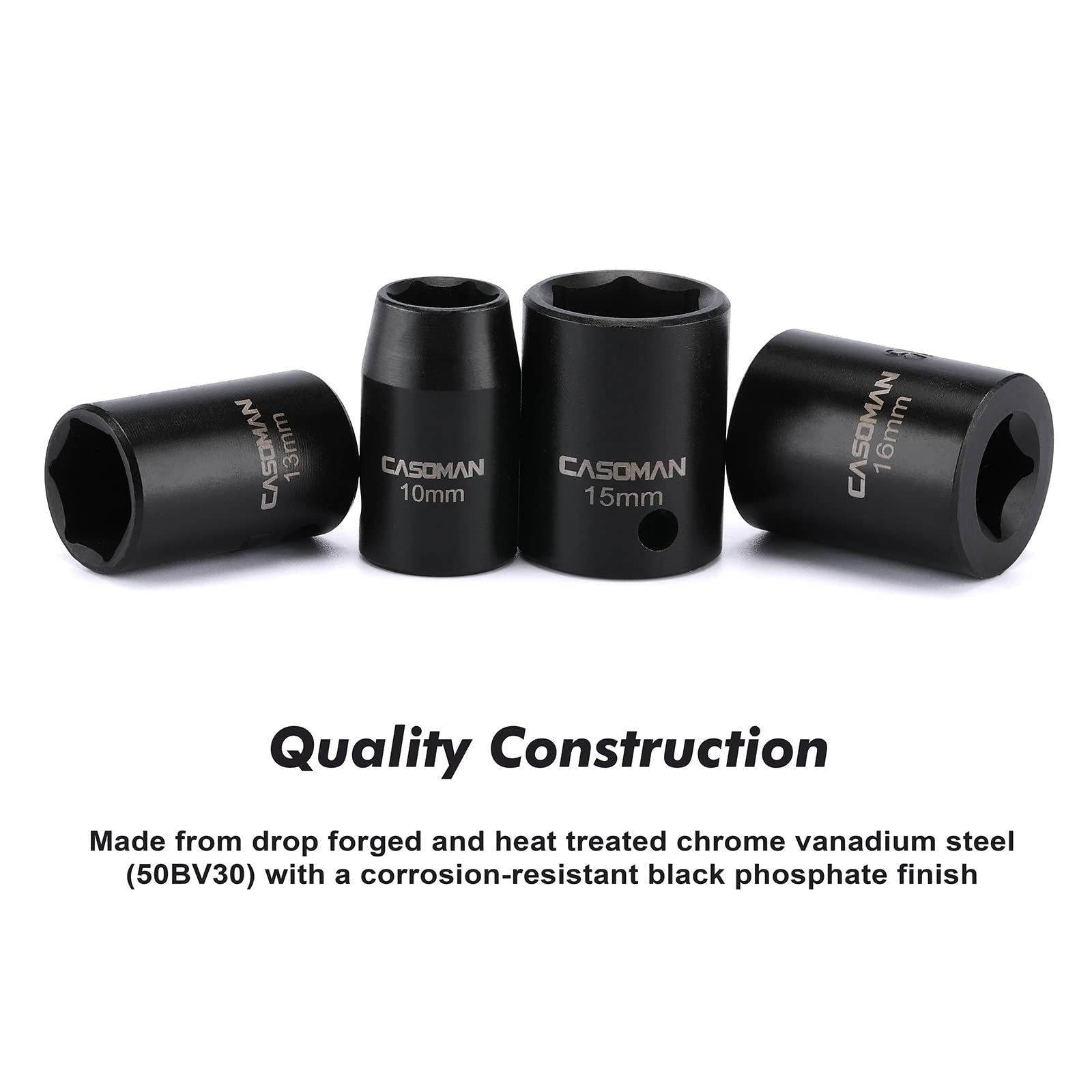 CASOMAN 13 Pieces 3/8-Inch Drive Impact Socket Set  6-Point, Metric, Shallow,