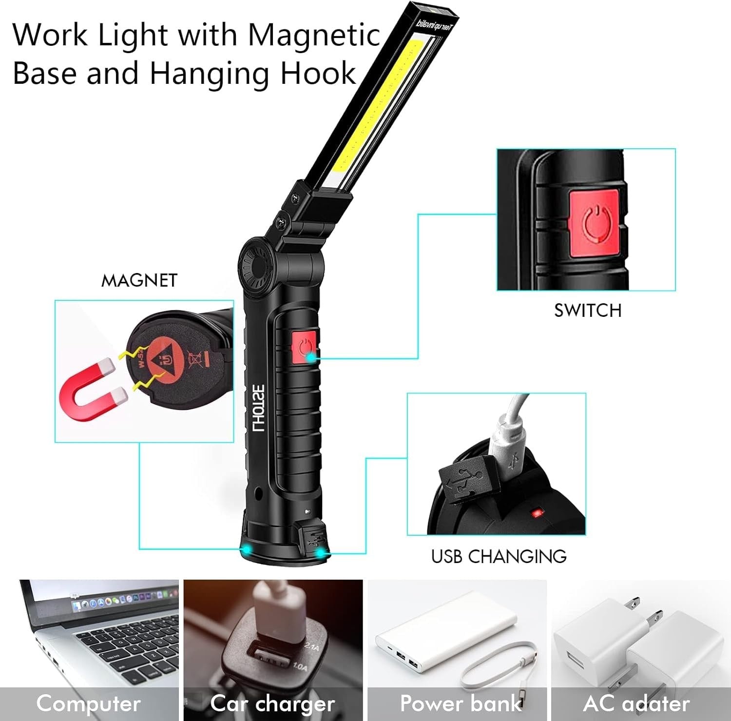 LHOTSE Rechargeable LED Work Light Magnetic Base 5 Modes Folding Lamp