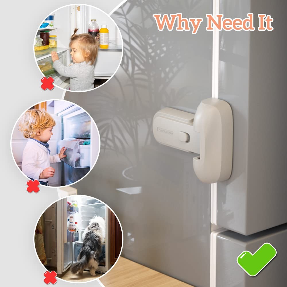 EUDEMON Child Proof Fridge Refrigerator Freezer Door Lock 1 Pack Gray No Drill