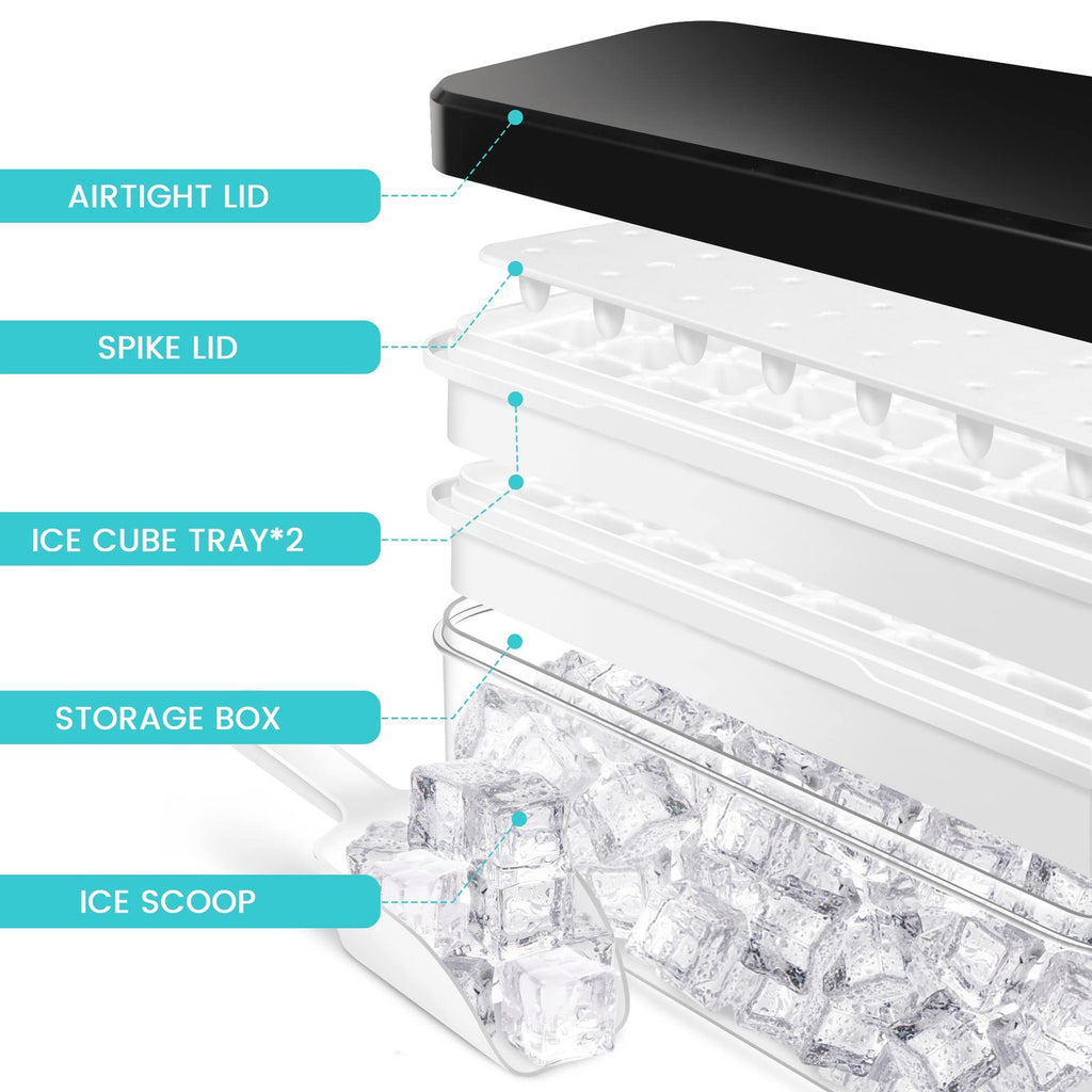 Ice Trays for Freezer with Lid & Bin, Ice Cube Tray Making 64 pcs Ice Cubes.