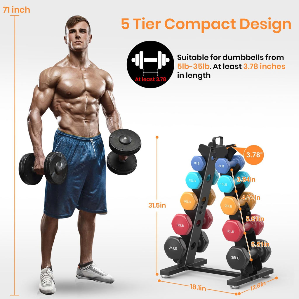 TomCare 5-Tier Dumbbell Rack Stand Metal A-Frame Weight Holder Home Gym