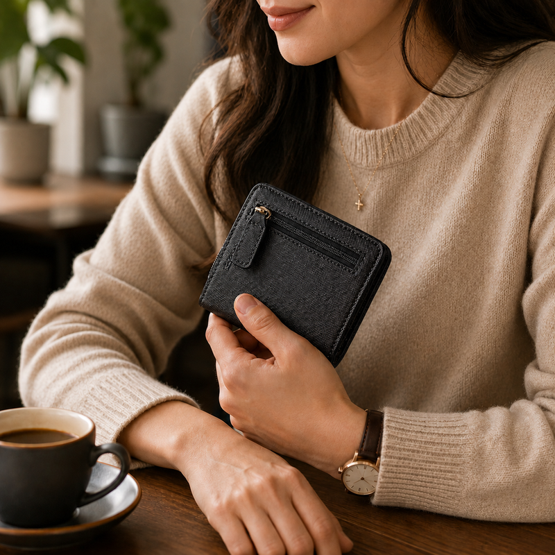 Toughergun Slim RFID Leather Wallet for Women Compact Bifold ID Coin Zipper