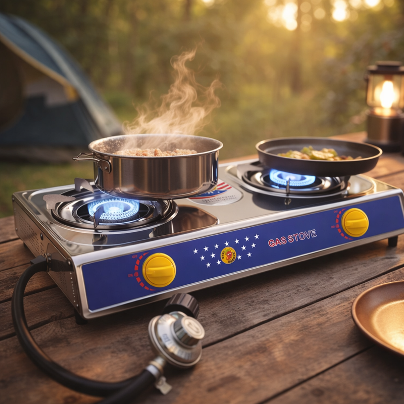 Vivicreate 2 Burner Propane Stove Portable Camping Cooktop Auto Ignition w Hose