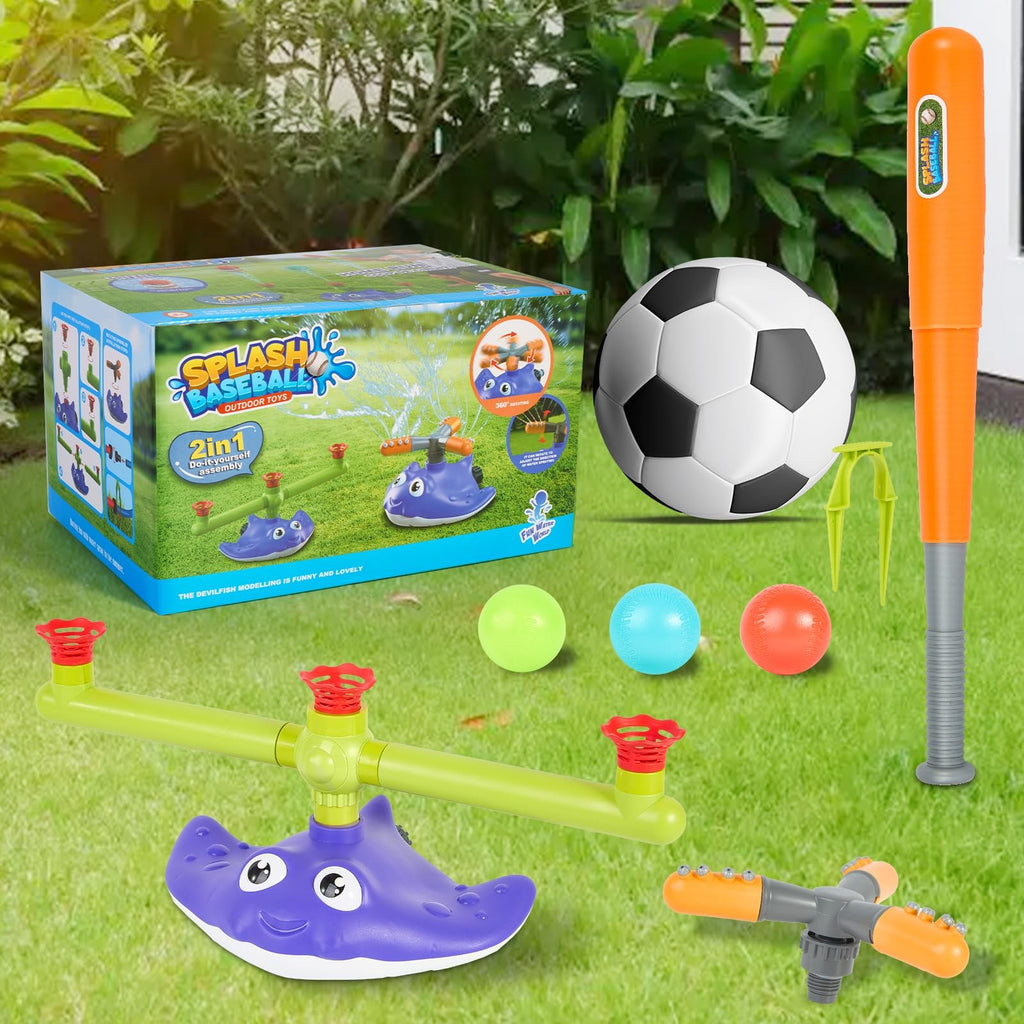 Kids Water Sprinkler Baseball Toy 2 in 1 Outdoor Summer Splash Game