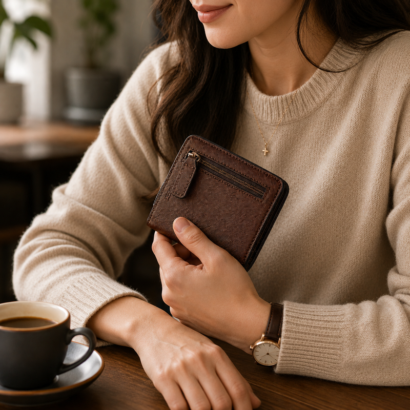Toughergun Slim RFID Leather Wallet for Women Compact Bifold ID Coin Zipper