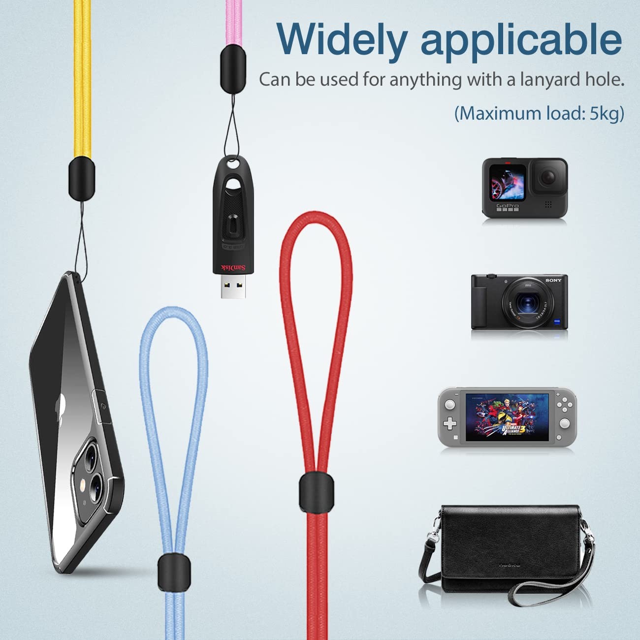 Wrist Strap Lanyard Adjustable Nylon Keychain Phone Camera Secure Carry on Daily