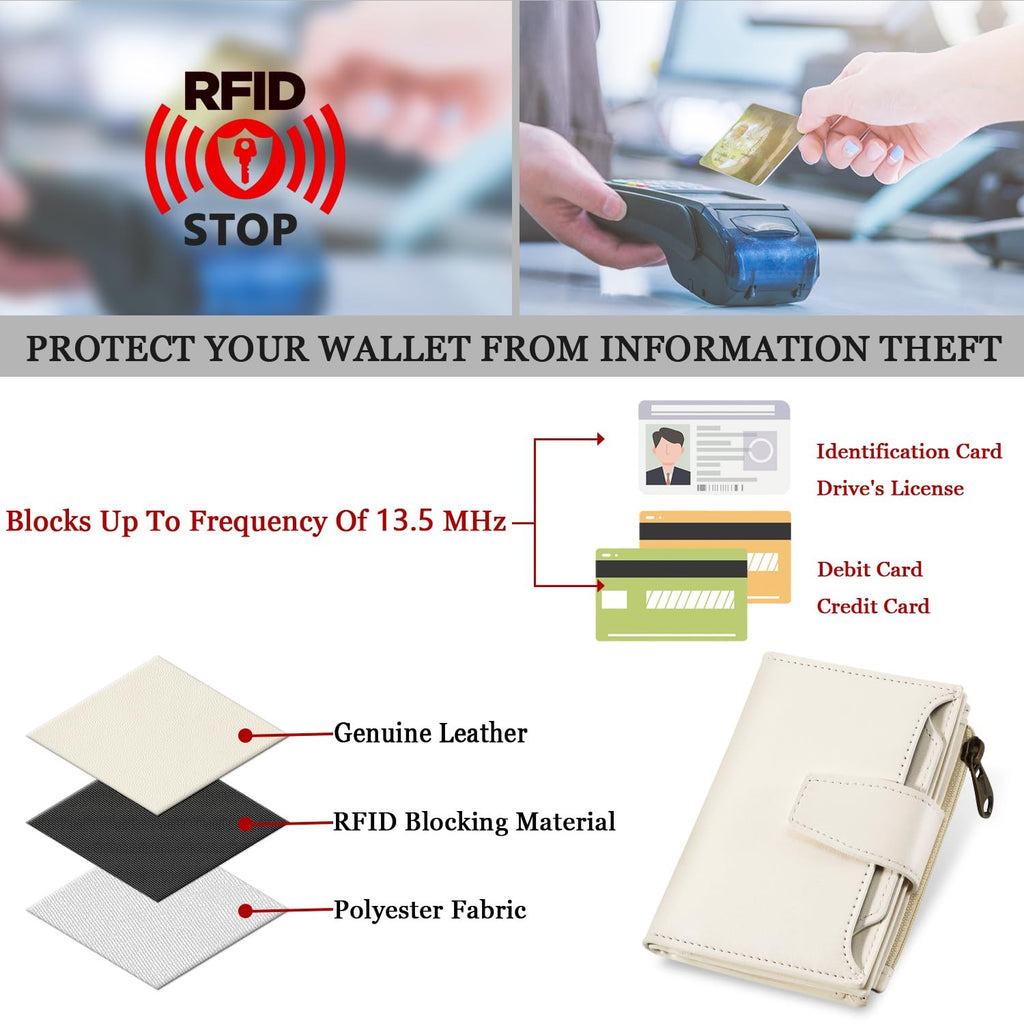 Airkit RFID Blocking Small Leather Wallet Women Compact Card Holder off white