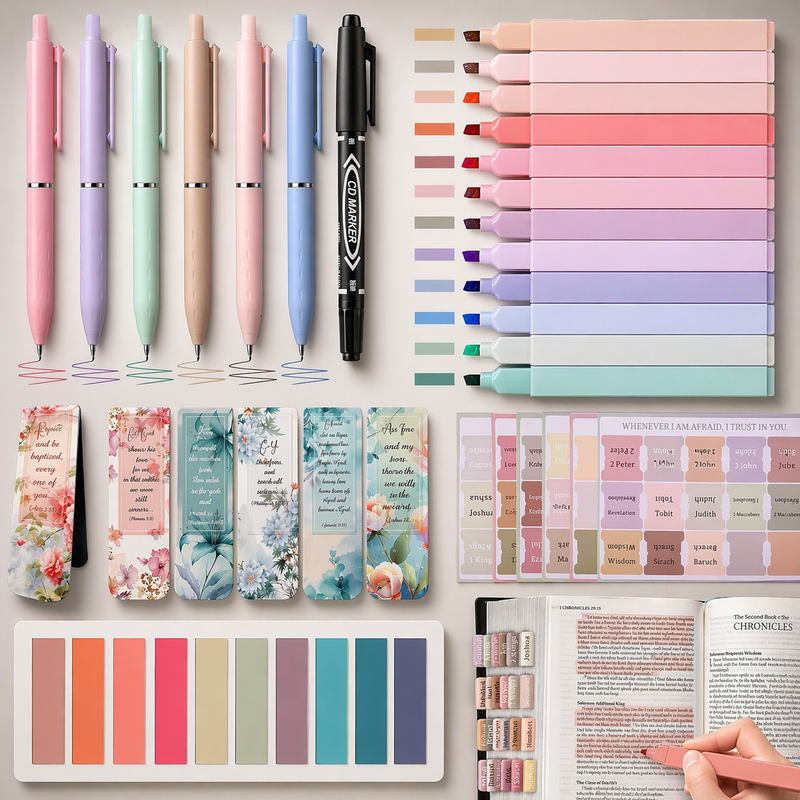 Bible Study Kit Pastel Highlighters Tabs Pens Journaling Supplies Church Home