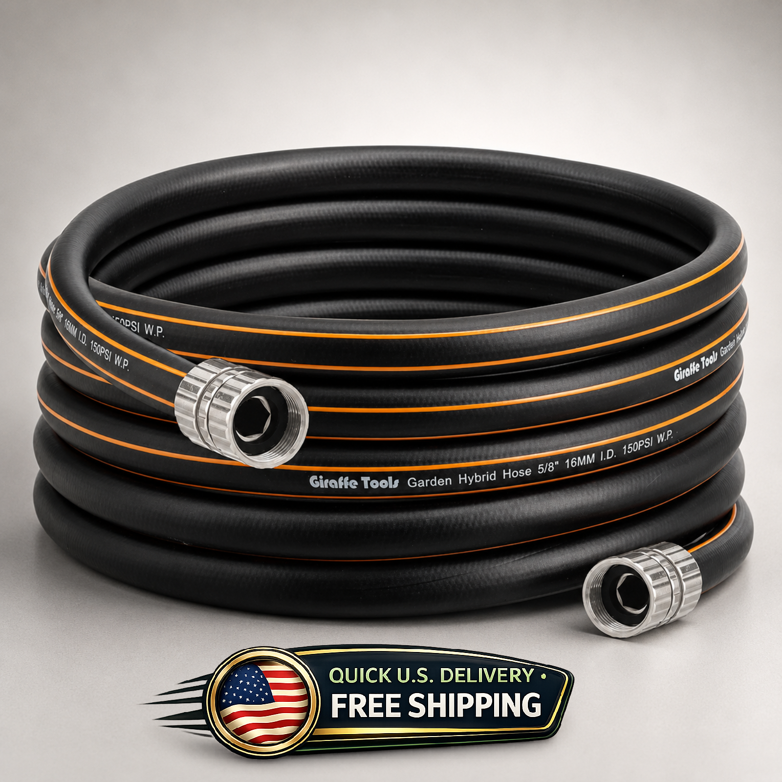 Giraffe Tools 5/8" x 8 ft Garden Hose F/F 600 PSI No Kink Heavy Duty Rubber