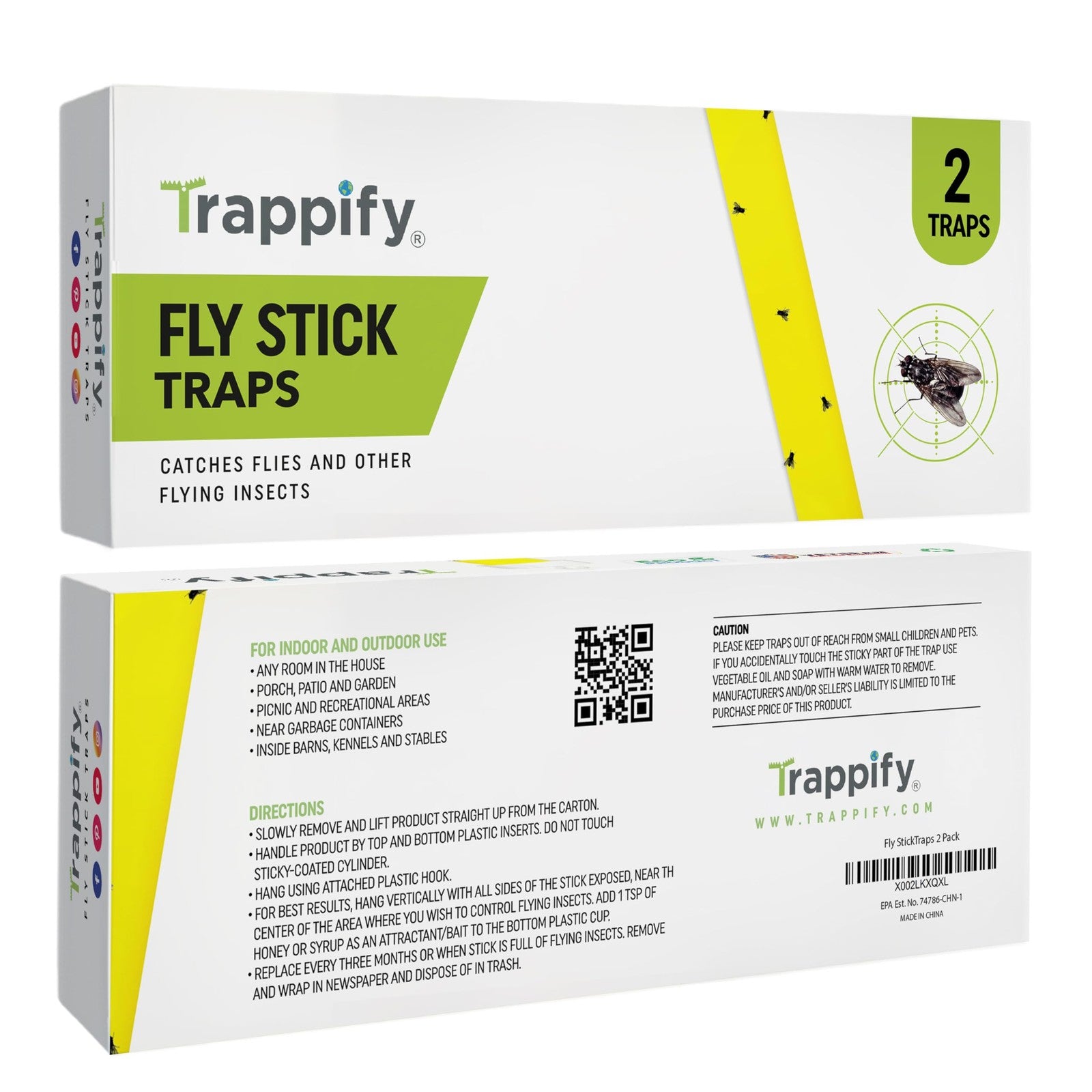 Trappify Fly Sticky Trap 2 Pack Indoor Outdoor Hanging Fly Gnat Trap Yellow