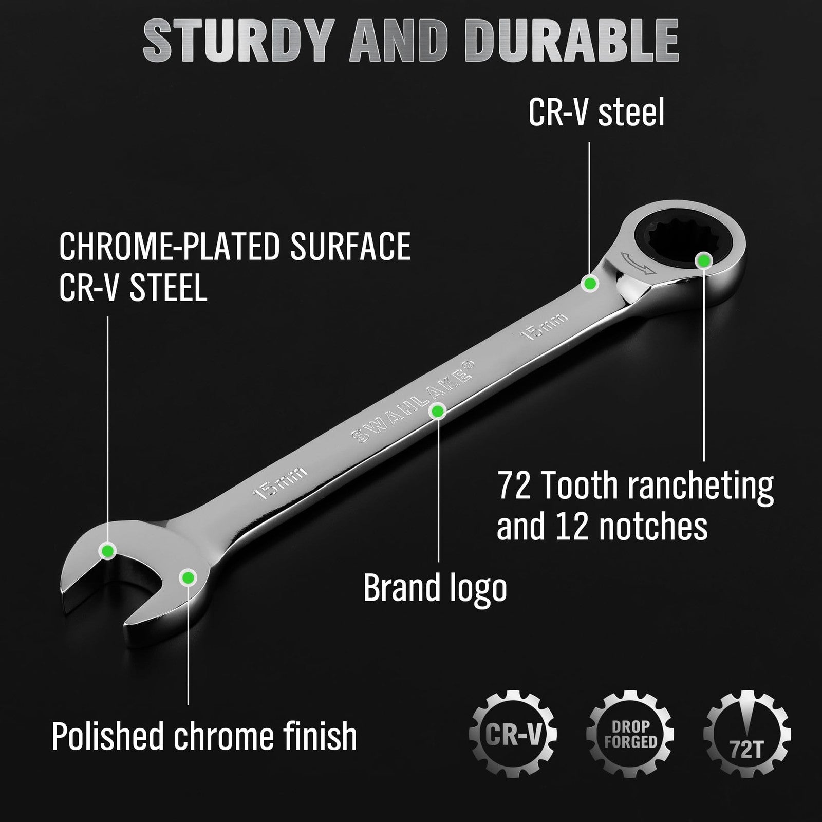 12PC Ratchet Wrench Set 6-18mm Metric 72-Tooth CR-V Steel w/ Organizer