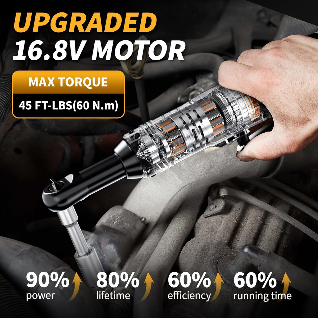 FULLYEA Cordless Electric Ratchet Wrench Set 550RPM 45Ft-lbs 16.8V Extd cordless