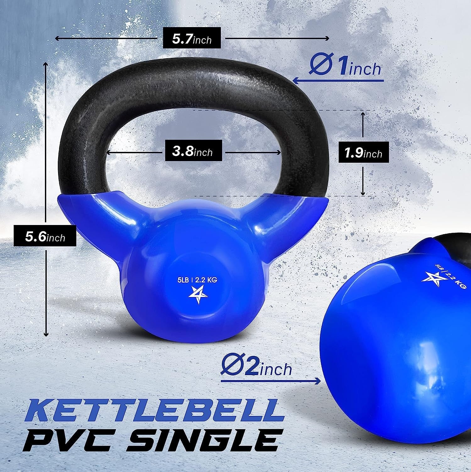 5 lb Vinyl Coated Cast Iron Strength Training Kettlebells for Home Gym Exercises