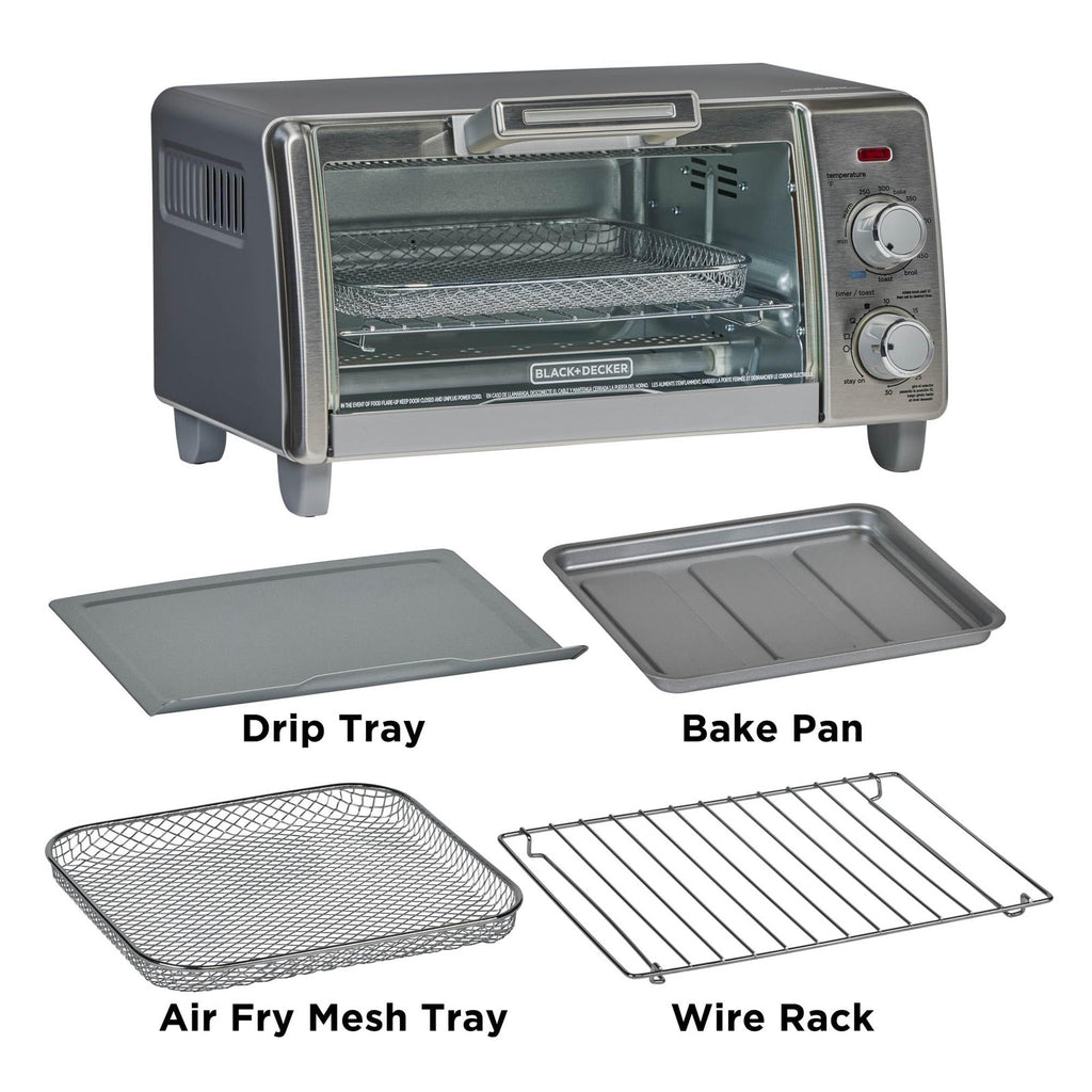 BLACK+DECKER 5-in-1 Air Fry Toaster Oven 4-Slice Fits 9” Pizza slice
