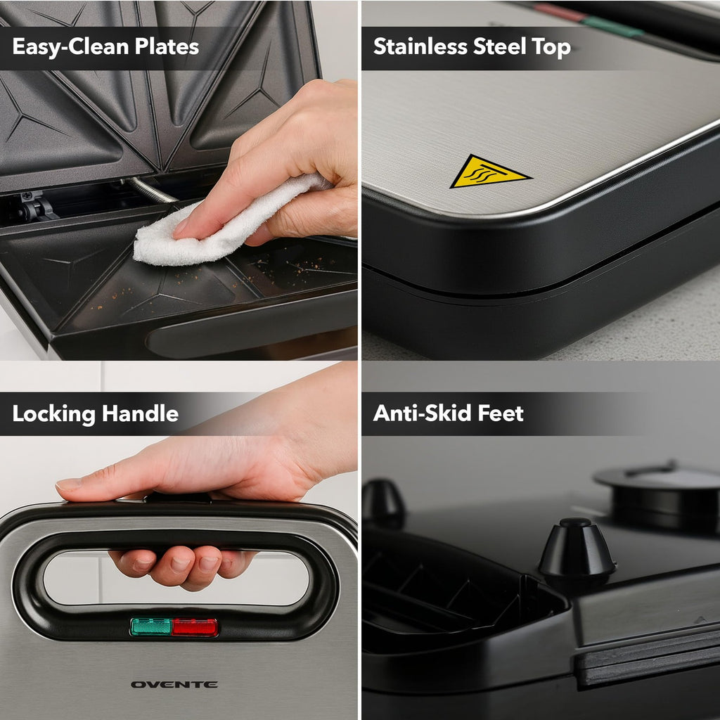 OVENTE Electric Sandwich Maker Nonstick 2 Slice Grill Black GPS401B 750W