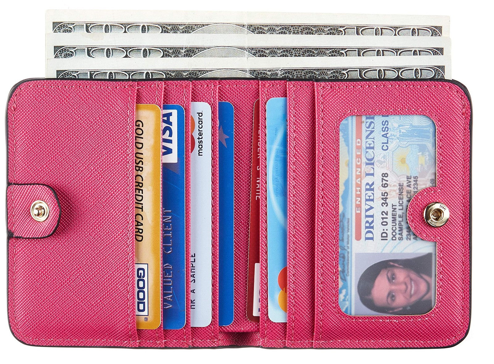Toughergun Slim RFID Leather Wallet for Women Compact Bifold ID Coin Zipper