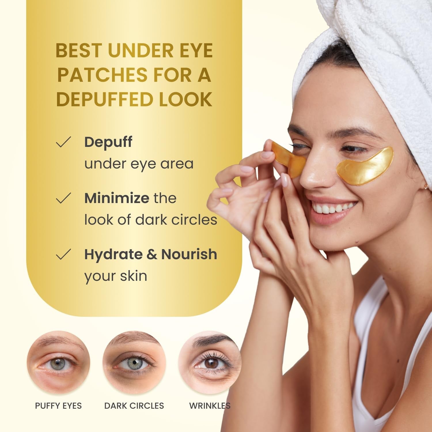 24K Gold Eye Patches Hydrating Collagen Masks Dark Circles Puffiness Skincare