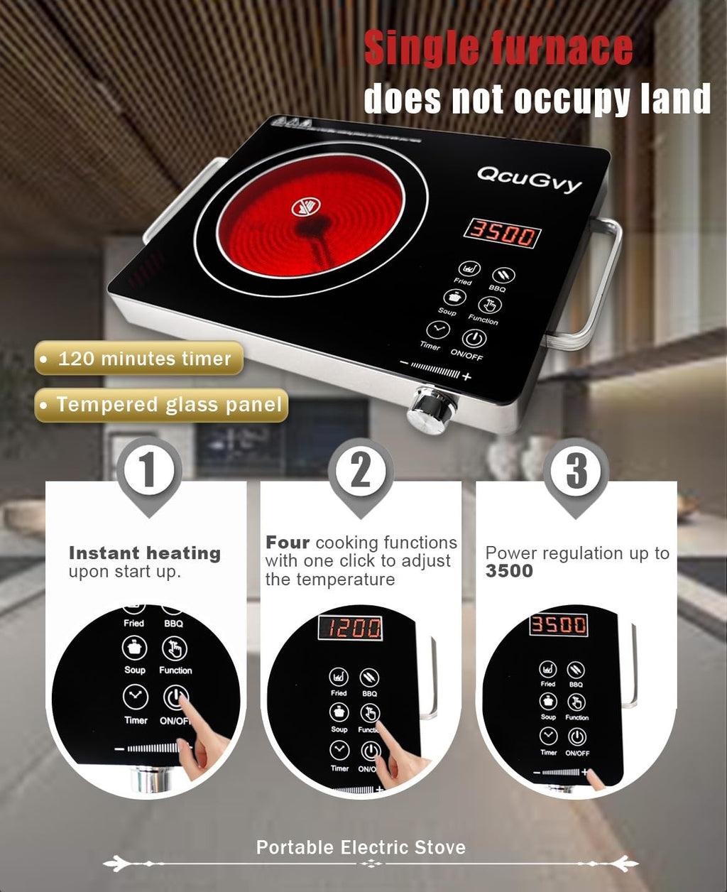 Portable Infrared Burner 3500 Electric Burner with 3 Hour Timer-Electric Hot Pit