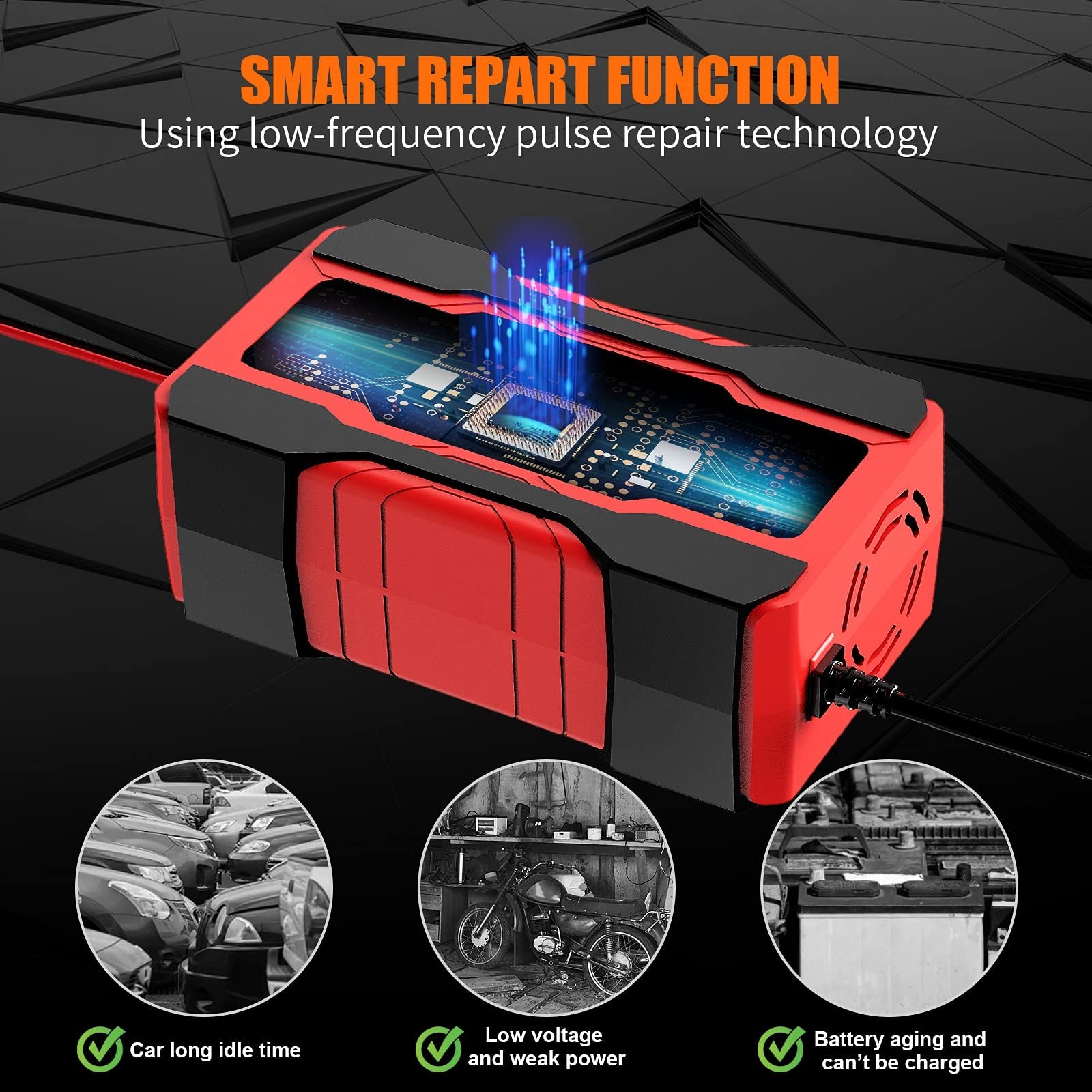 YONHAN Battery Charger 10-Amp 12V and 24V Fully-Automatic Smart Car Battery