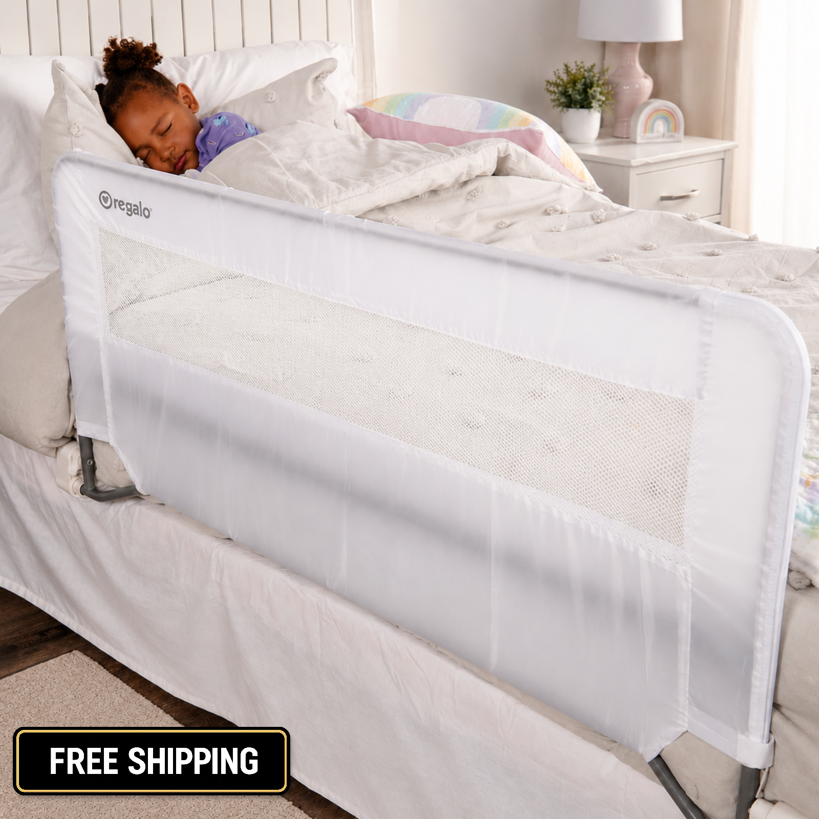 Regalo Toddler Bed Rail Guard 43" Swing Down Safety Rail Twin Full Queen