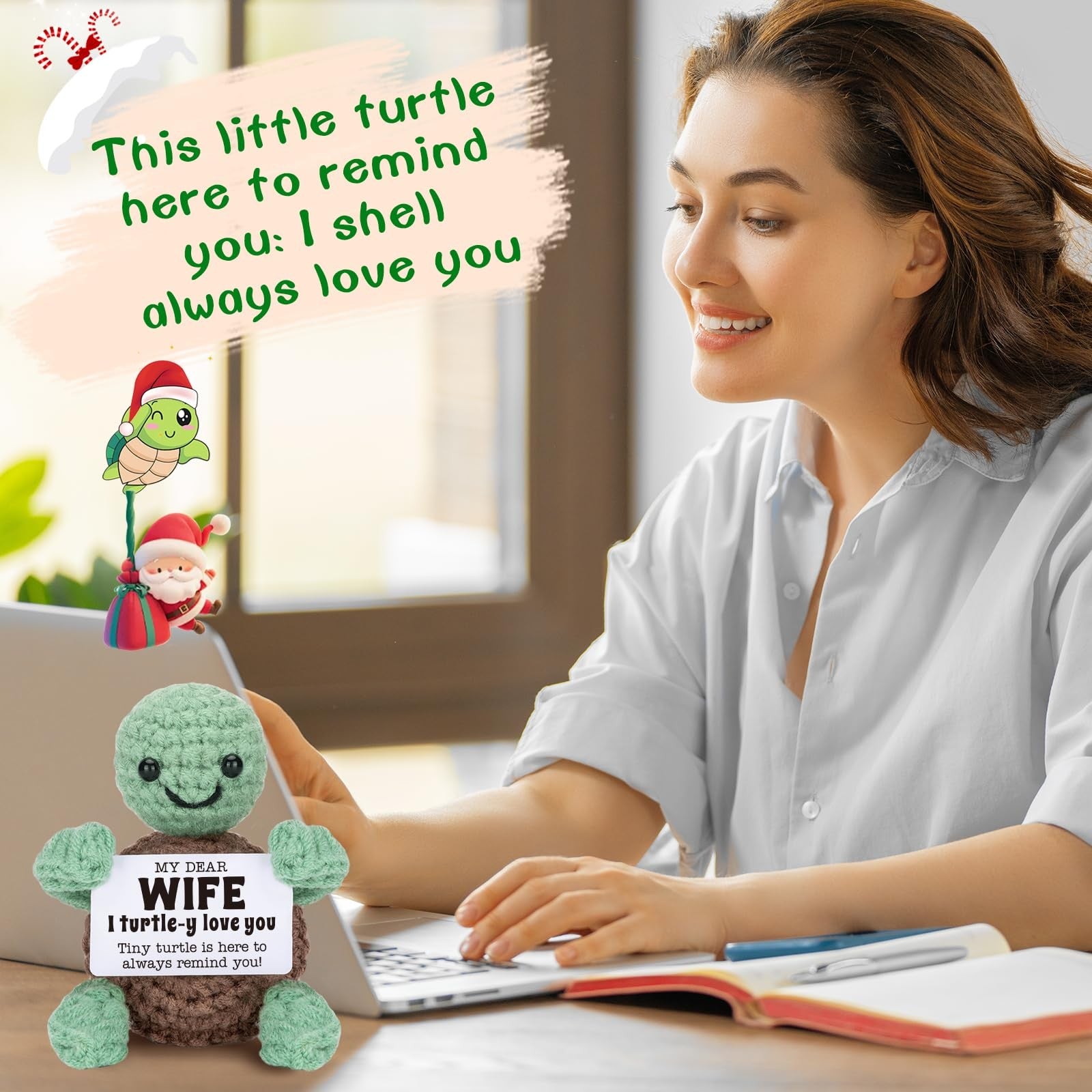 Crochet Turtle Gift for Wife Cute Emotional Support Keepsake Desk Decor
