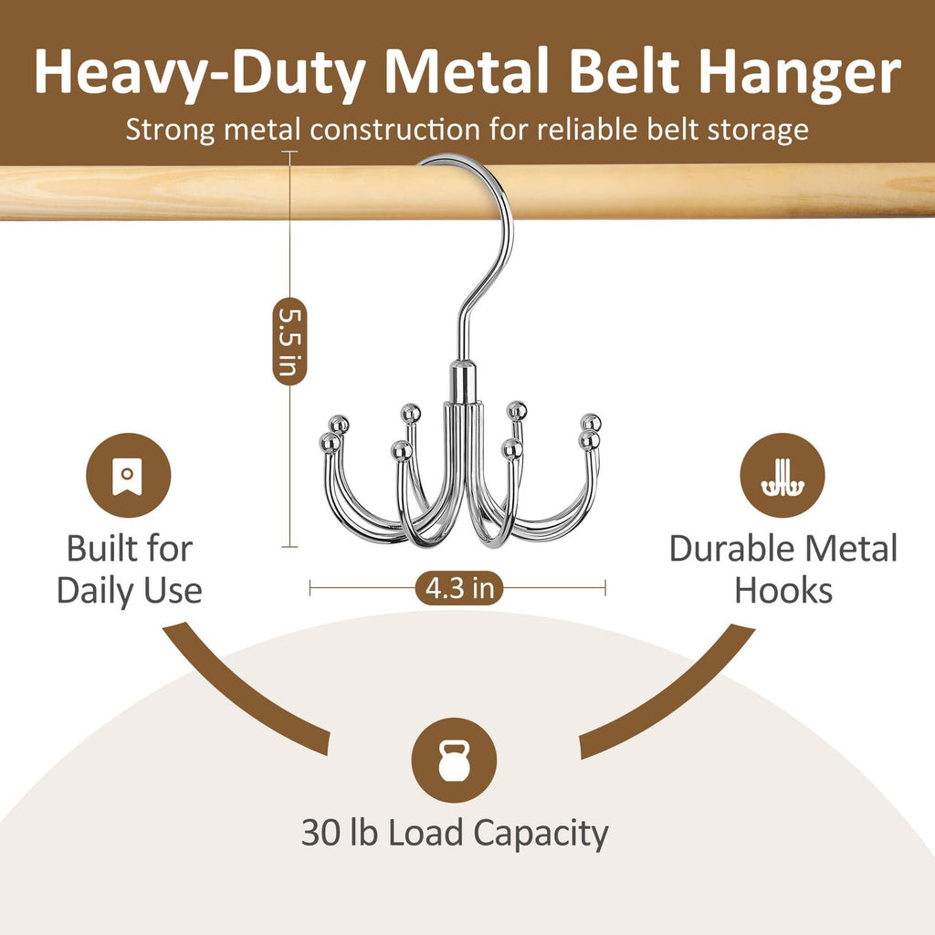 Belt Organizer for Closet Holds 24 Belts Rotating Metal Hanger Tie Storage Rack