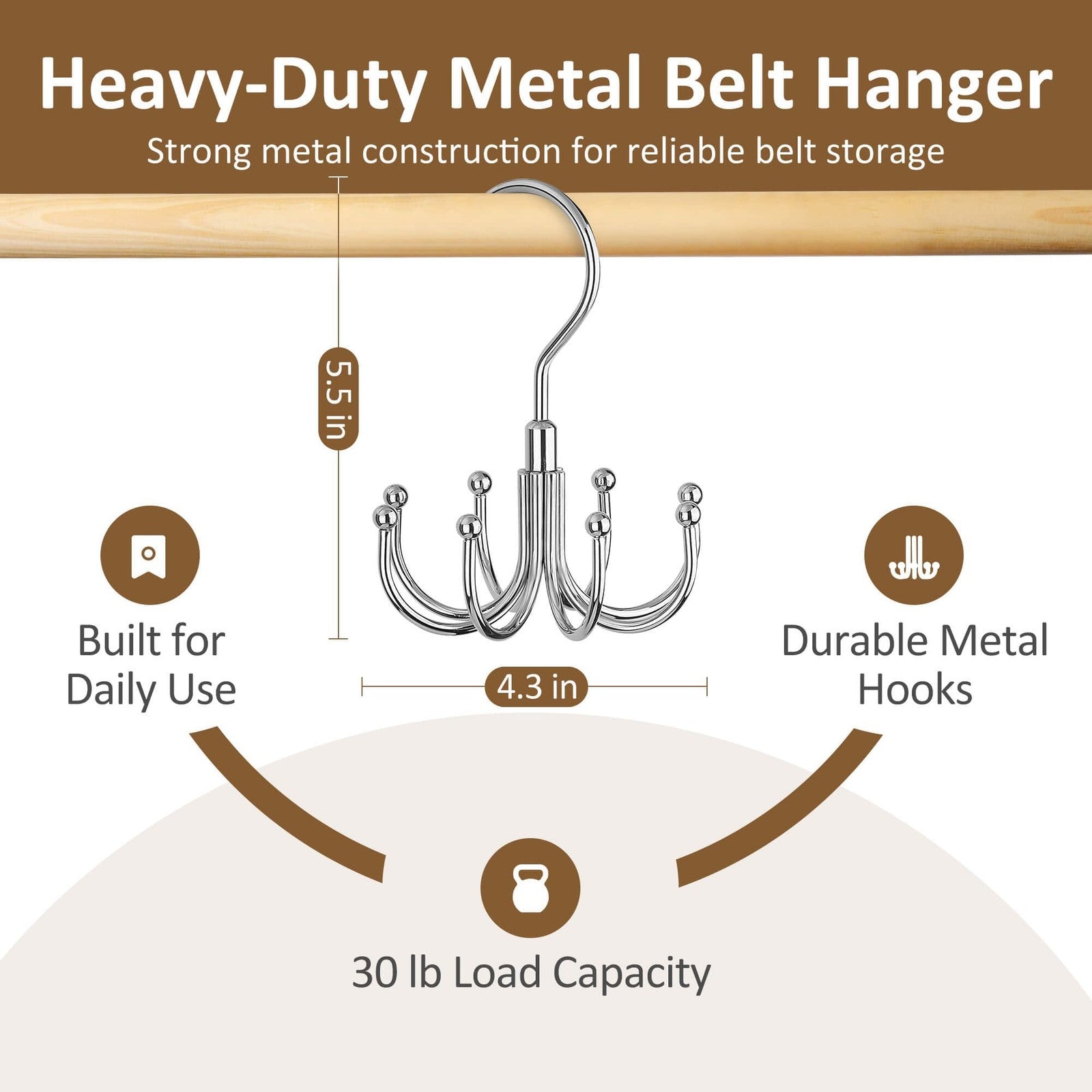 Belt Organizer for Closet Holds 24 Belts Rotating Metal Hanger Tie Storage Rack