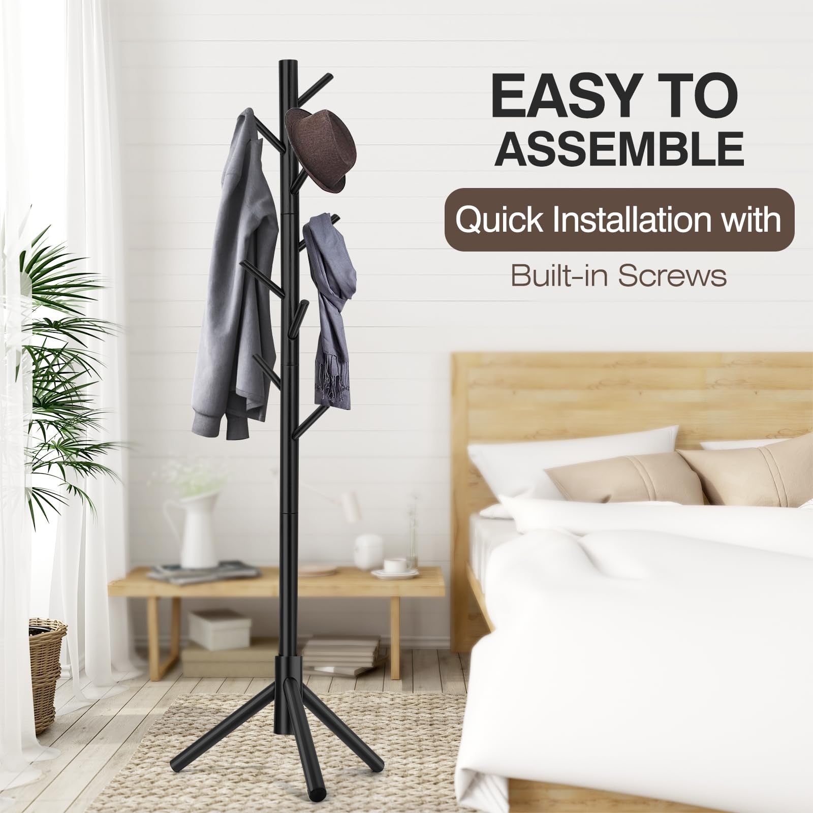 Coat Rack, Freestanding , with 8 Hooks and 3 Adjustable Size Tree Coat Racks