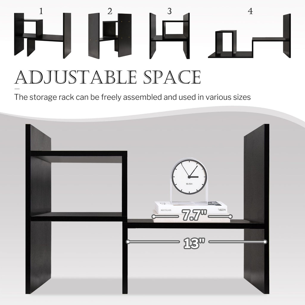 Adjustable Desktop Bookshelf Organizer MDF Desk Storage Shelf Black 24-60in