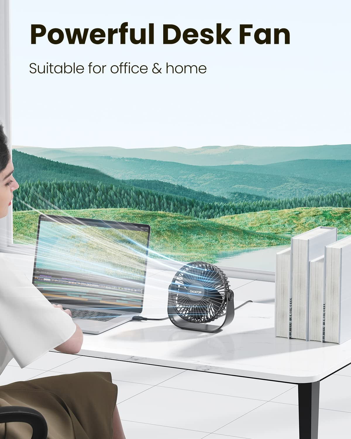 Gaiatop USB Desk Fan 3-Speed Quiet Cooling Portable Table Fan for Home Office