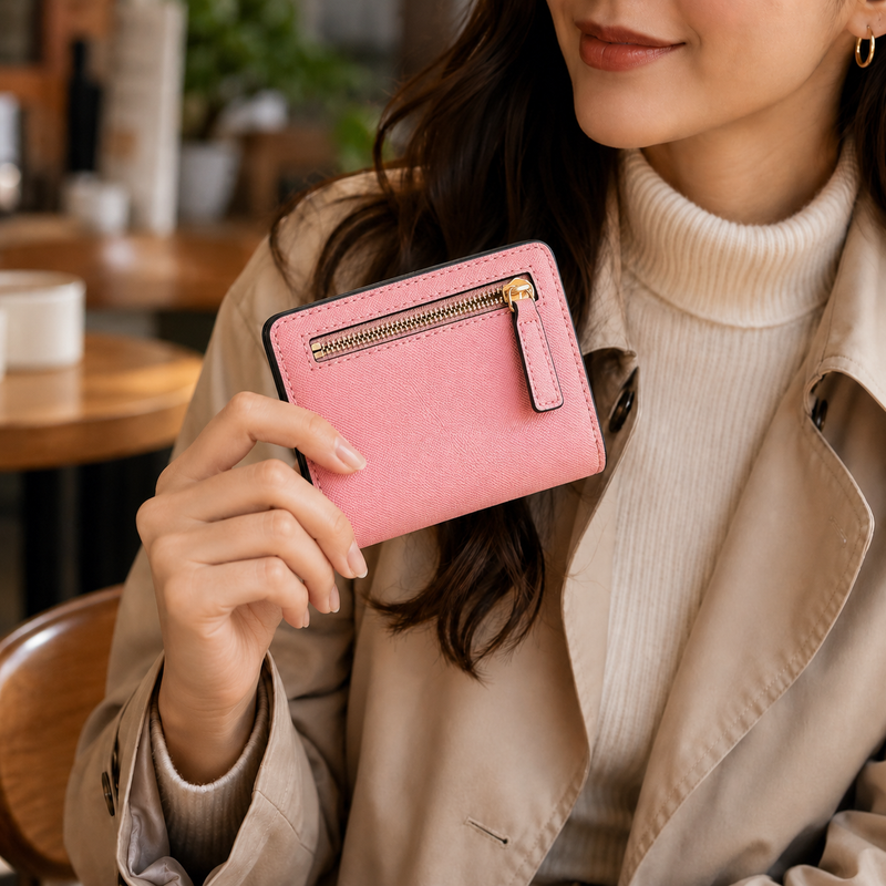 Toughergun Slim RFID Leather Wallet for Women Compact Bifold ID Coin Zip