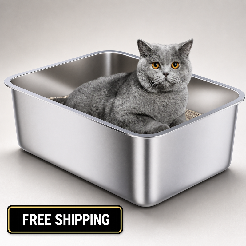 Stainless Steel Cat Litter Box 17.7"x13.7"x6" Non Stick Odor Control Indoor