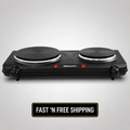 Elite Gourmet Double Cast Iron Burner 1500W Hot Plate w Temp Controls