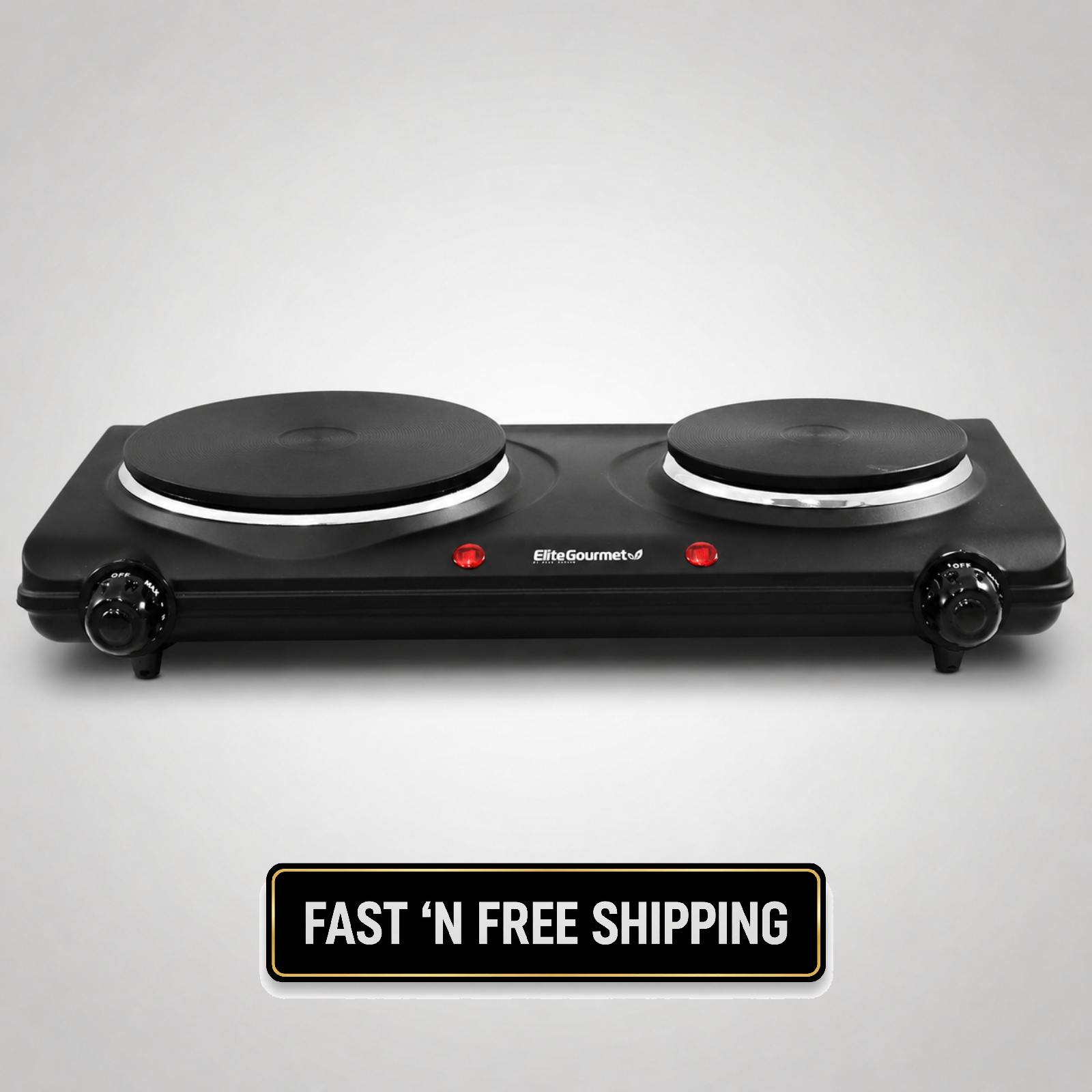 Elite Gourmet Double Cast Iron Burner 1500W Hot Plate w Temp Controls