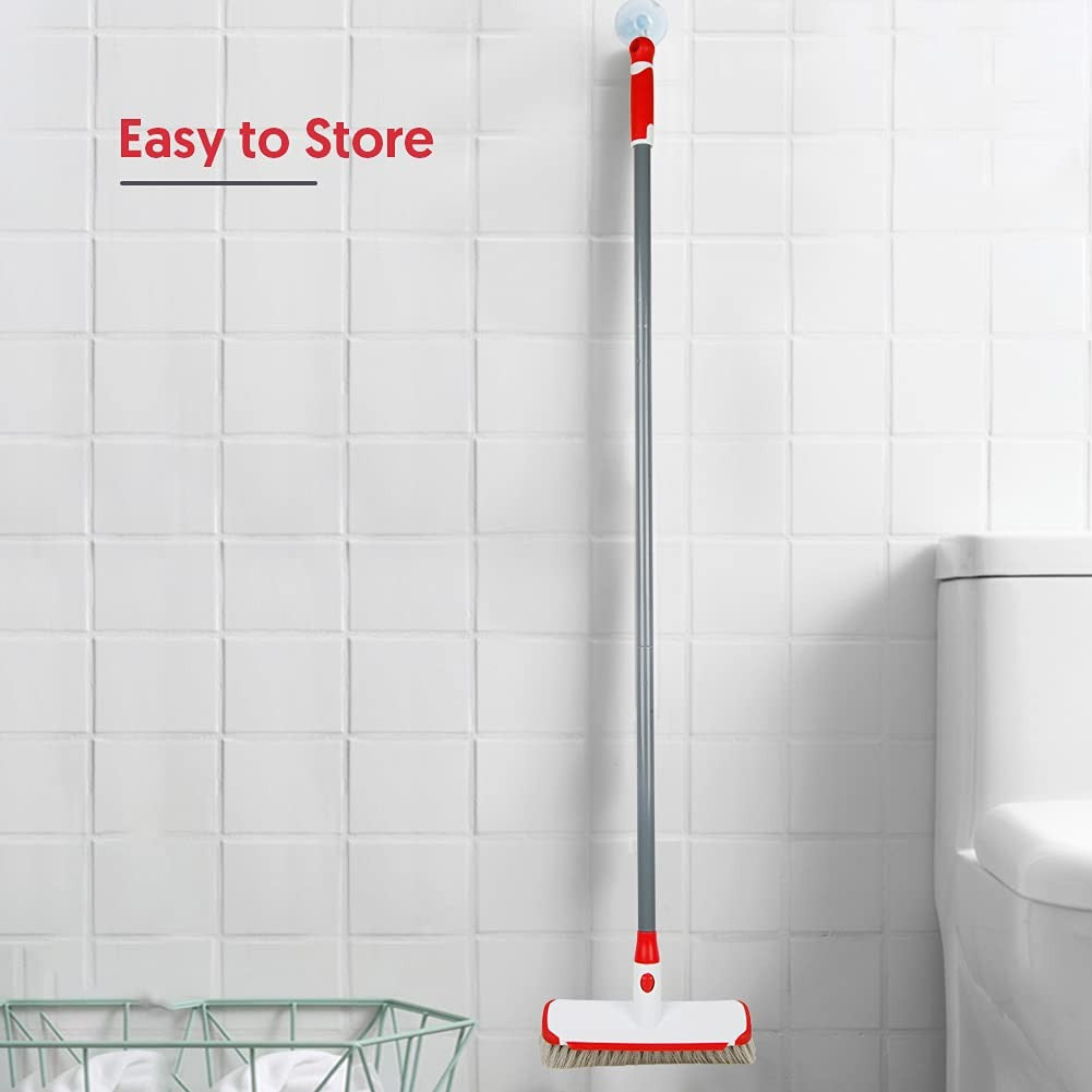 Floor Scrub Brush with Long Handle, Scrubbing Brush Squeegee Broom for Cleaning