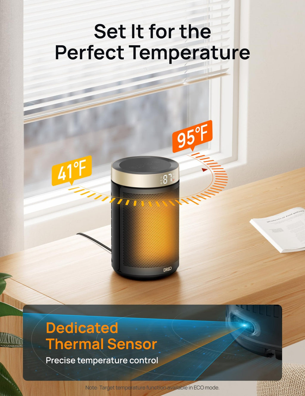 DREO Space Heater Portable 1500W Ceramic Fast Heat Thermostat Remote Home