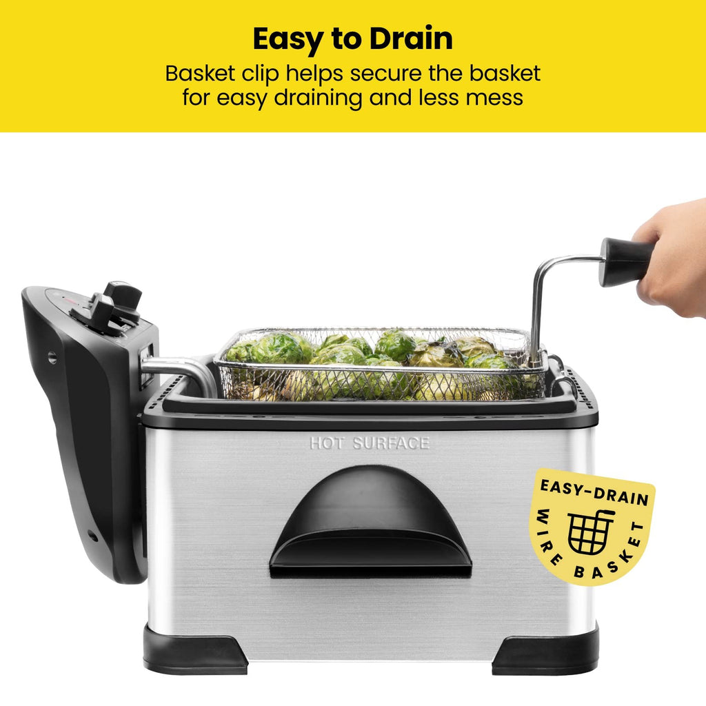 Deep Fryer XL 4.5L Stainless Steel Adjustable Temp Timer Family Cooking Kitchen