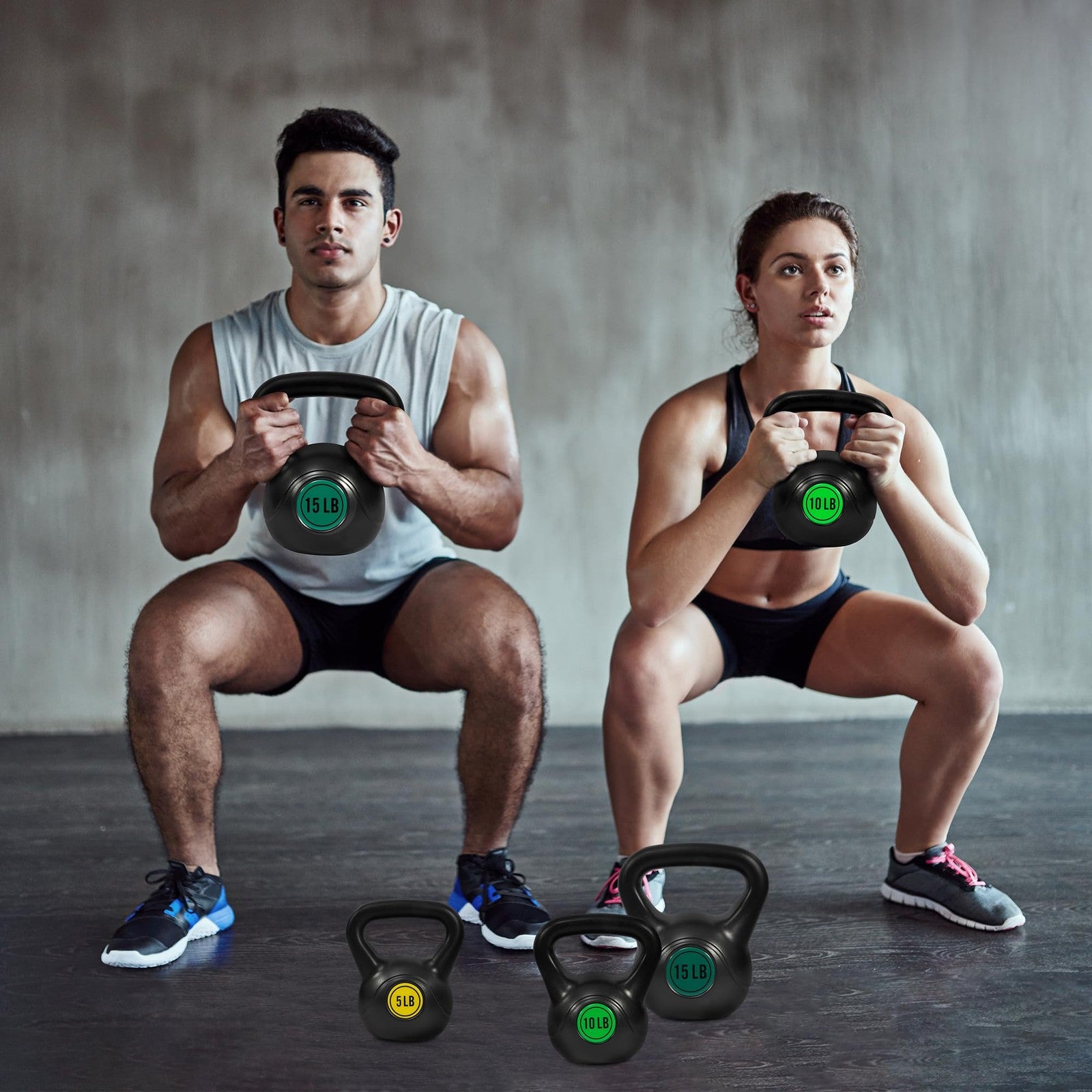 Fitvids Kettlebell Set 3 Piece 5lb 10lb 15lb Weights for Strength Training Home