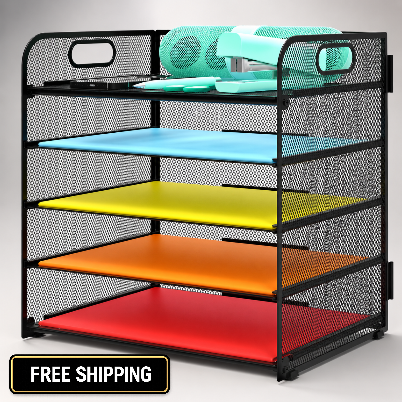 Letter Tray Paper Organizer 5-Tier Desk File Organizer Paper Holder with Handle.
