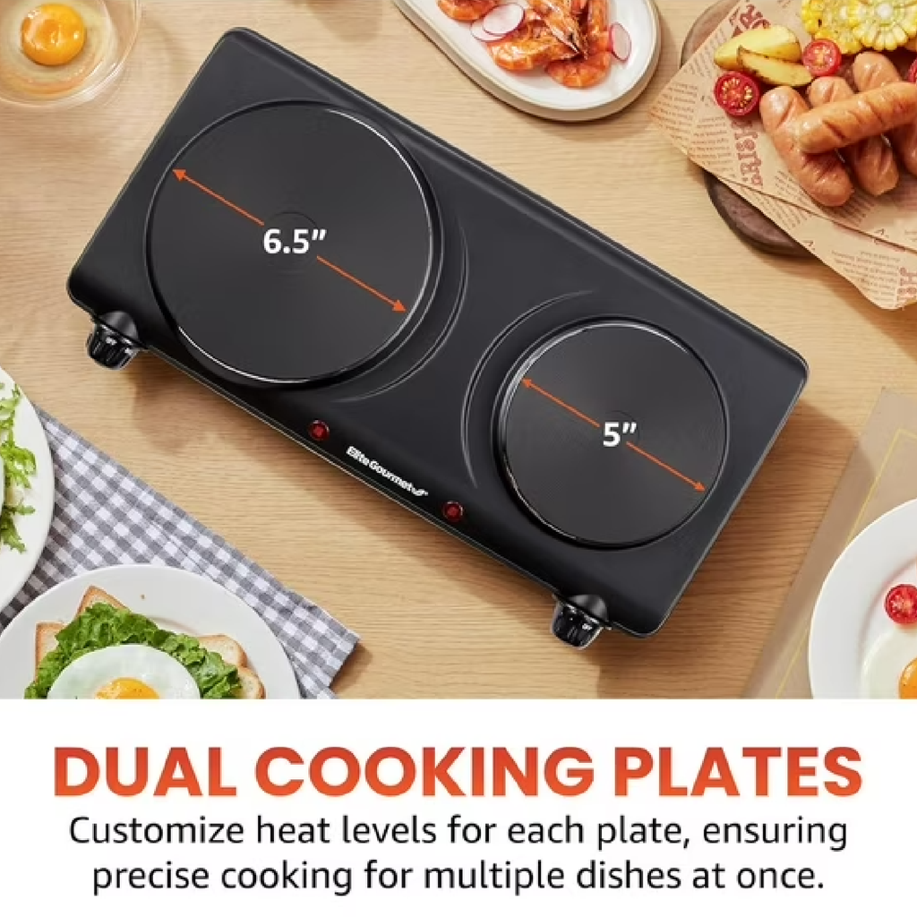 Elite Gourmet Double Cast Iron Burner 1500W Hot Plate w Temp Controls