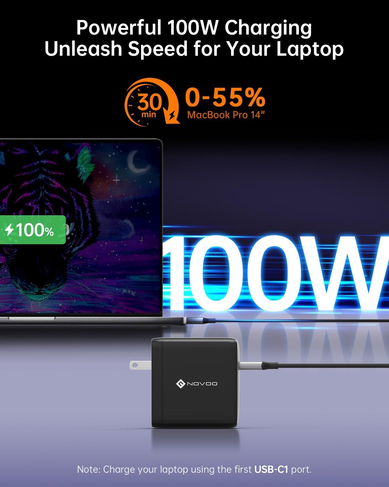 100W USB C Charger, 120W MacBook Pro Charger, 3-Port GaN Fast Charger with PD3.