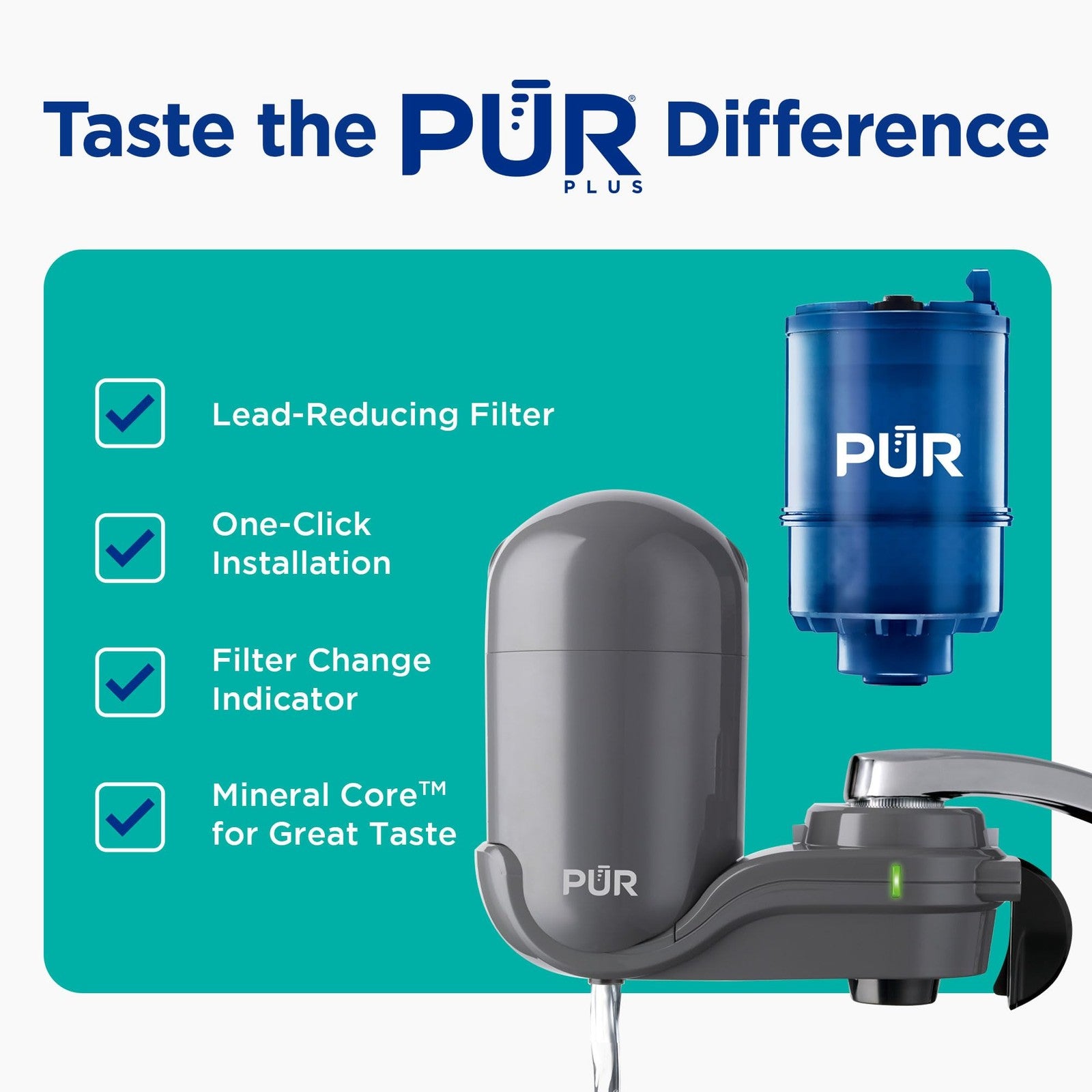 PUR Plus Faucet Mount Water Filter Lead Reducing 100 Gallon System Filtration