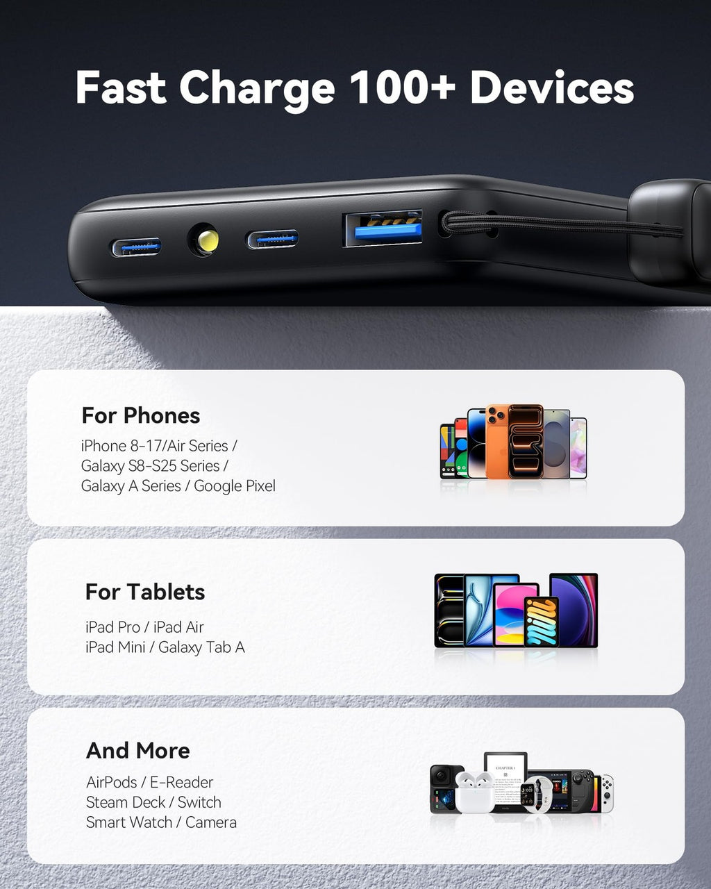 INIU Portable Charger, Ultra Slim 45W Fast Charging with Attached USB C Cable,