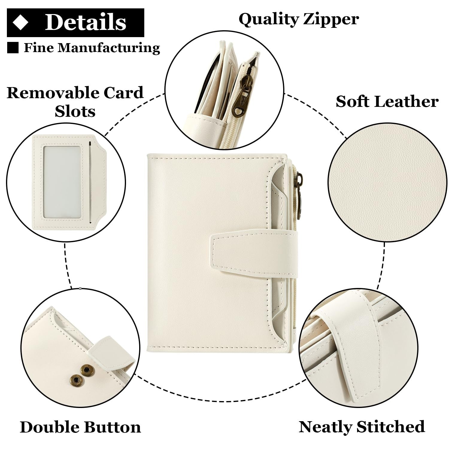 Airkit RFID Blocking Small Leather Wallet Women Compact Card Holder off white