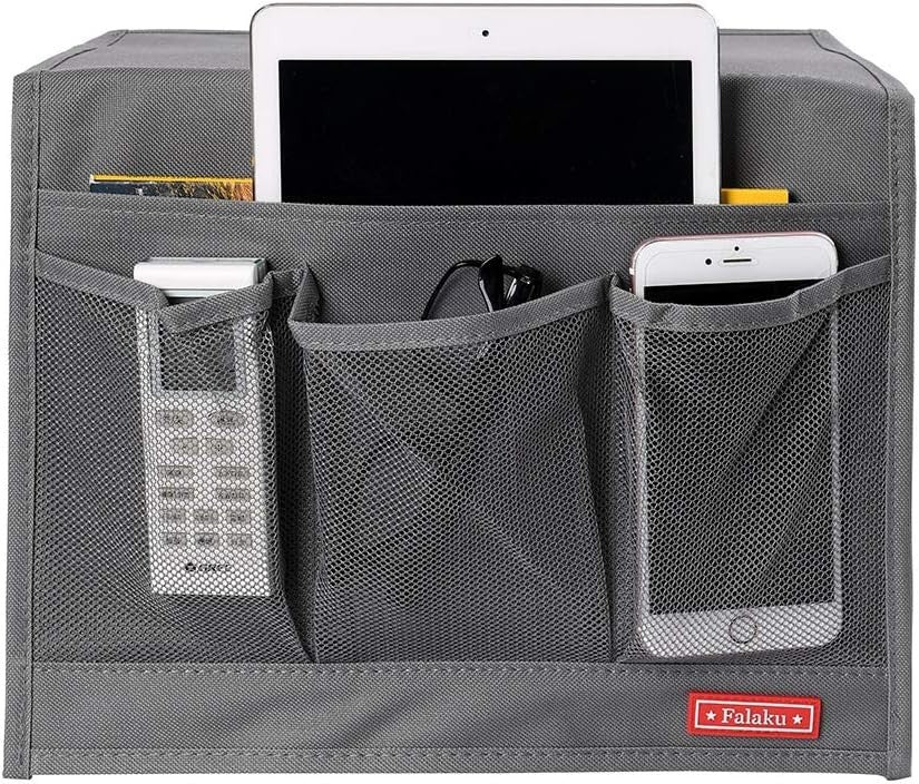 Bedside Storage Organizer Caddy for Bed Sofa Remote Phone Tablet Magazines Gray